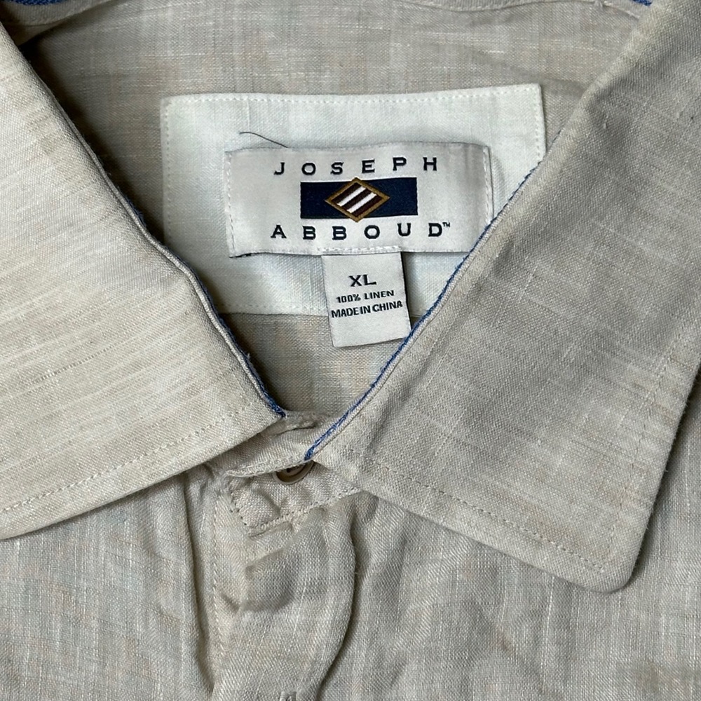Joseph Abboud Button Down Shirt Mens XL Beige 100% Linen Long Sleeve Pocket - Picture 6 of 10